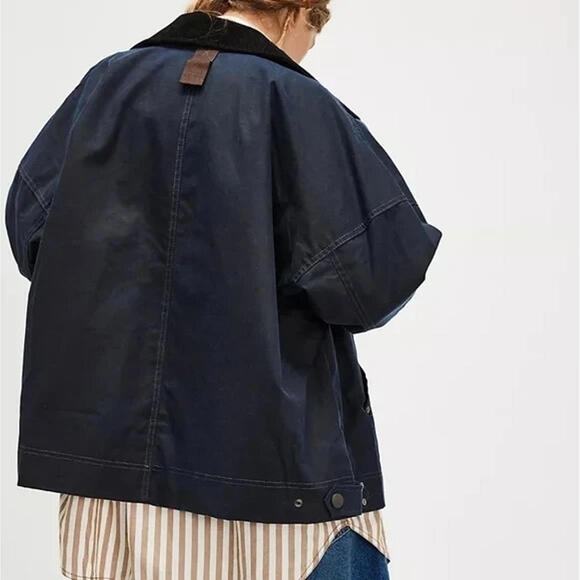 NEW , Free People Cori Waxed Jacket in Navy size XL #WAX306 - Picture 3 of 10